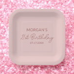 Assiettes En Carton Fête d'anniversaire rose gêné adorable nom<br><div class="desc">Rendez votre célébration d'anniversaire encore plus spéciale avec nos assiettes en papier rose pâle personnalisées pour fête d'anniversaire. Avec un fond rose pâle doux et un nom personnalisable dans une police adorable, ces assiettes ajoutent une touche personnelle à n'importe quelle fête. Fabriquées en papier durable de haute qualité, elles sont...</div>