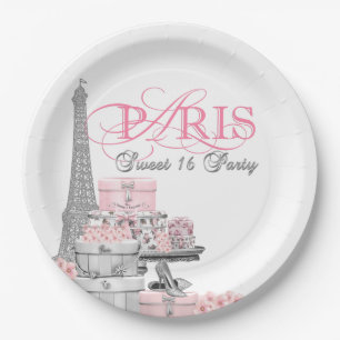 Assiettes En Carton Fête d'anniversaire rose Paris pour 16 ans douce
