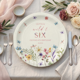Assiettes En Carton Fête d'anniversaire sauvage et six fleurs sauvages