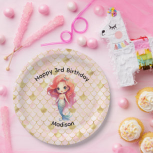 Assiettes En Carton Fête d'anniversaire sirène pour petites filles