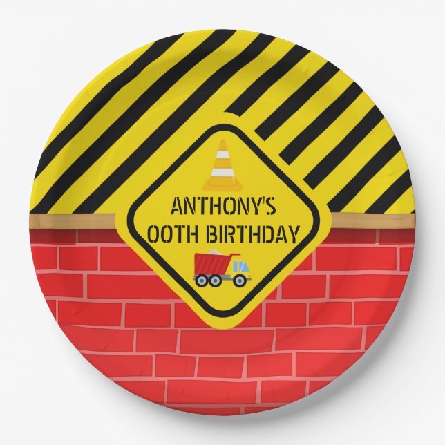Assiettes En Carton Fête d'anniversaire sur le thème de la constructio (Devant)