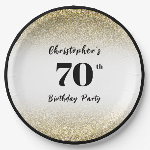 Assiettes En Carton Fête d'anniversaire sur mesure noir et or 70 ans