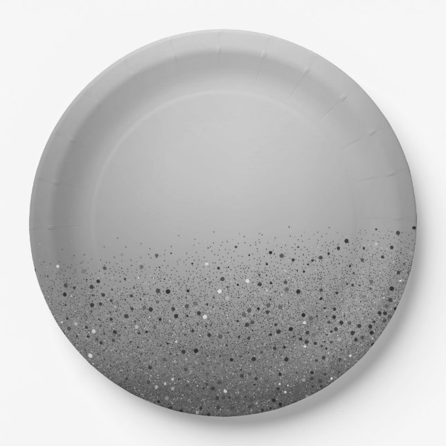 Assiettes En Carton Fête d'anniversaire Sweet 16 pailletée argentée (Devant)