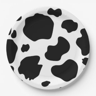 Assiettes En Carton Fête d'anniversaire Taches de vache noire et blanc