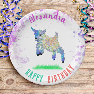 Assiettes En Carton Fête d'anniversaire thème chèvre Coloré
