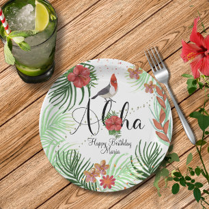 Assiettes En Carton Fête d'anniversaire tropicale Aloha personnalisabl