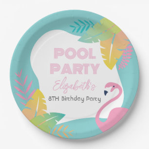 Assiettes En Carton Fête d'anniversaire Tropicale aux Flamants Roses P