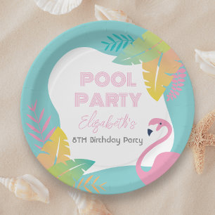 Assiettes En Carton Fête d'anniversaire Tropicale aux Flamants Roses P