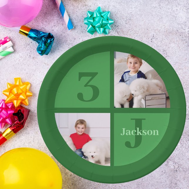 Assiettes En Carton Fête d'anniversaire vert Personnalisé Enfants Phot (Créateur téléchargé)