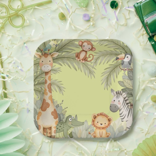 Assiettes En Carton Fête d'anniversaire Wild One Jungle Animaux (Créateur téléchargé)