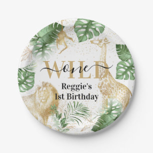 Assiettes En Carton Fête d'anniversaire Wild One Jungle Green & Gold