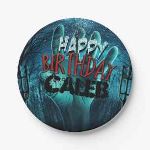 Assiettes En Carton Fête d'anniversaire zombie joyeux