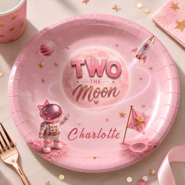 Assiettes En Carton Fête dans l'espace rose (Créateur téléchargé)
