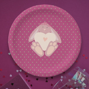 Assiettes En Carton Fête de 1er anniversaire de jolie fille rose paste