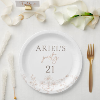 Assiettes En Carton Fête de 21 ans fleurie personnalisée