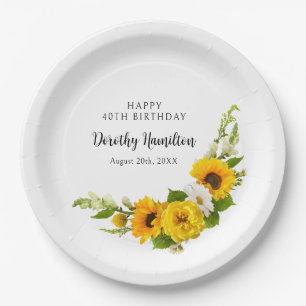 Assiettes En Carton Fête de 40e anniversaire Sunflower Daisy Custom