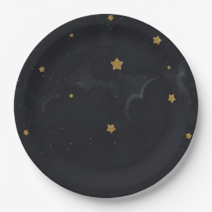 Assiettes En Carton Fête de Baby Shower Ciel de Nuit Sombre Étoiles No