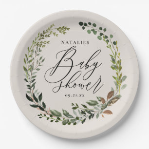 Assiettes En Carton Fête de baby shower de couronnes feuillues rustiq