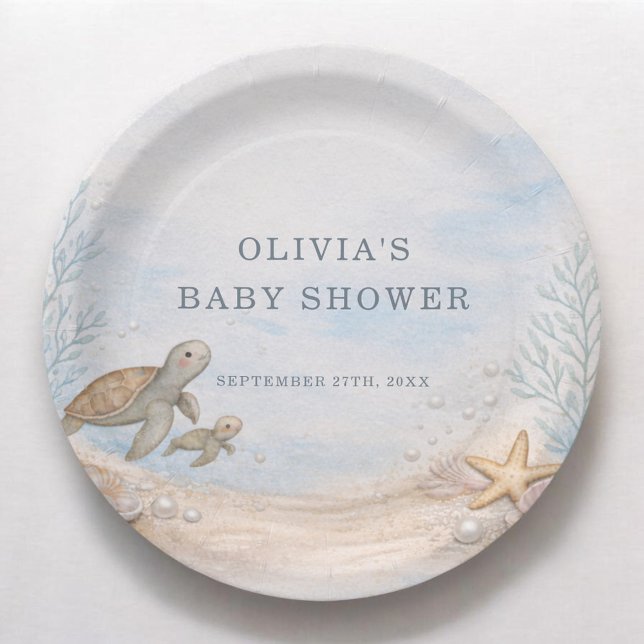 Assiettes En Carton Fête de Baby Shower Océan À Vous Revoir Bientôt (Créateur téléchargé)