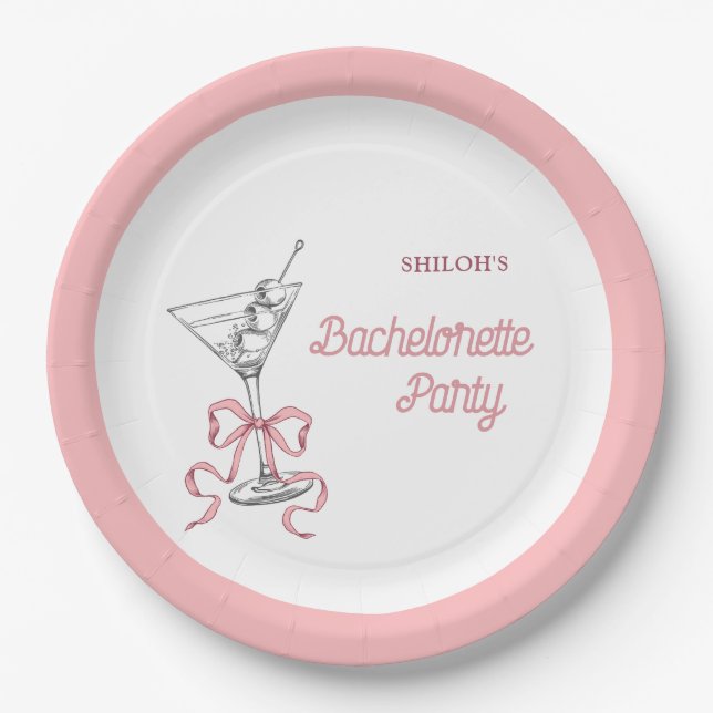 Assiettes En Carton Fête de Bachelorette Arc-en-Ciel Rose Martini (Devant)
