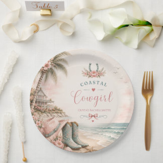 Assiettes En Carton Fête de bachelorette cowgirl côtière à l'aquarelle
