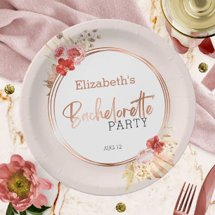 Assiettes En Carton Fête de Bachelorette Fleurale Aquarelle Rose
