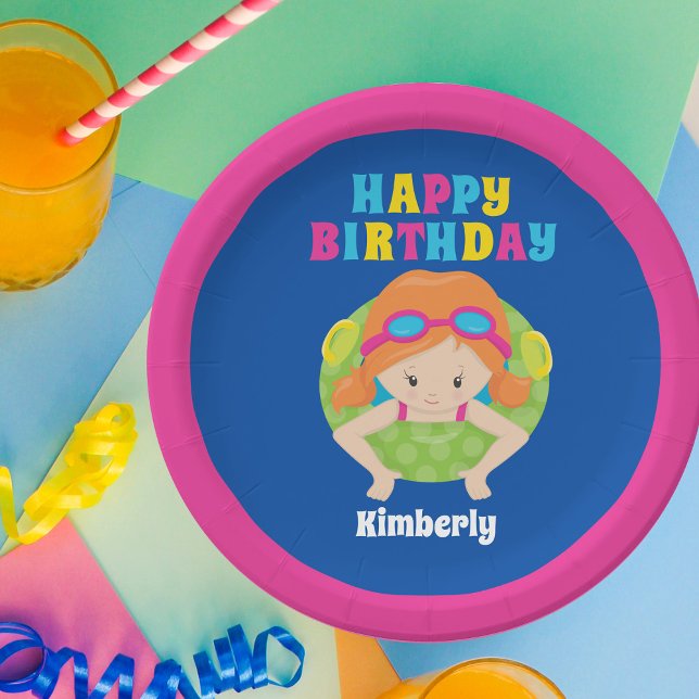 Assiettes En Carton Fête de baignade sur mesure de la fille Redhead Jo (Créateur téléchargé)