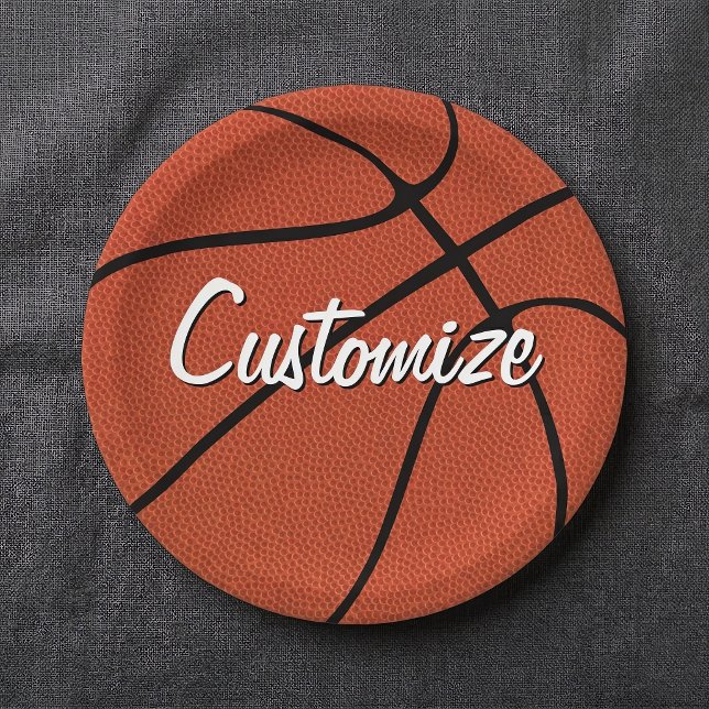 Assiettes En Carton Fête de basket / Banquet Personnalisé Nom de l'équ (Customizable basketball paper plates on tablecloth. Great for basketball parties and events!)