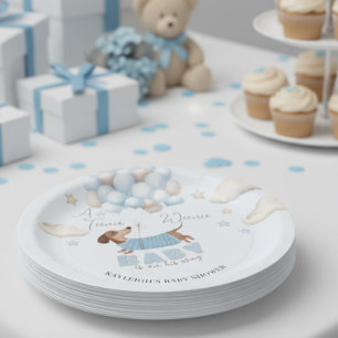 Assiettes En Carton Fête de Bébé Ballons Teckel Bleu Miniature