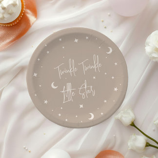 Assiettes En Carton Fête de Bébé Beige Twinkle Twinkle Little Star