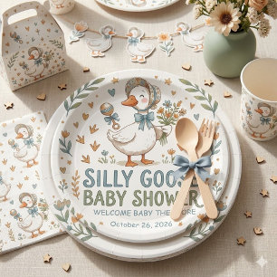 Assiettes En Carton Fête de bébé Canard & Oison Rétro
