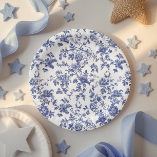 Assiettes En Carton Fête de Bébé Cheval à Bascule Toile Bleue Vintage