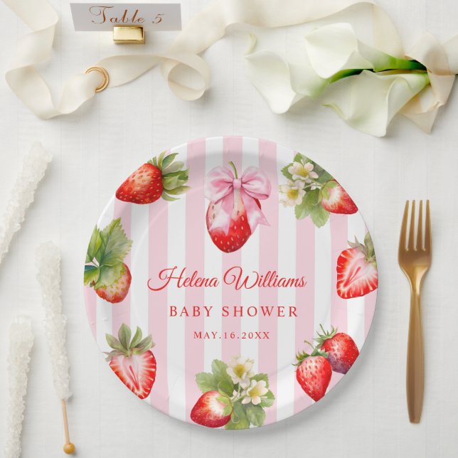 Assiettes En Carton Fête de Bébé Coquette Bow Fraises (Mariage)