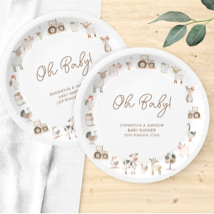 Assiettes En Carton Fête de Bébé de la Grange Animaux de Ferme Mignons