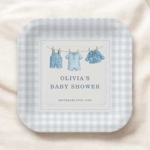 Assiettes En Carton Fête de Bébé en Jean Bleu Baby Shower