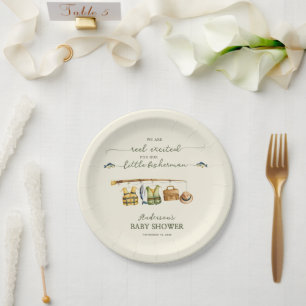 Assiettes En Carton Fête de bébé excitée avec bobine de crème ivoire