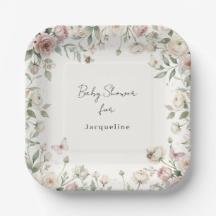 Assiettes En Carton Fête de bébé fille à abeille Rose Florale Rose et 