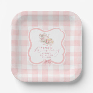 Assiettes En Carton Fête de bébé fille au thé en vichy rose