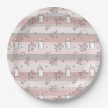 Fête de Bébé Fille Biberon Floral Rose Poussiéreux