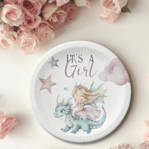 Assiettes En Carton Fête de Bébé Fille Licorne Rose Rêveuse Conte de F