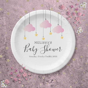 Assiettes En Carton Fête de Bébé Fille Rose Brille Brille Petite Étoil