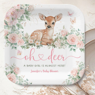 Assiettes En Carton Fête de Bébé Fille Rose Papier 'Oh Cerf'