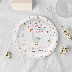Assiettes En Carton Fête de Bébé Fille Silly Goose Rose Aquarelle