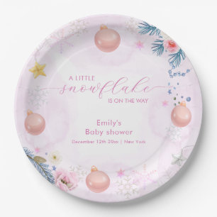 Assiettes En Carton Fête de Bébé Florale Flocon de Neige Rose Pastel H
