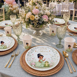 Assiettes En Carton Fête de Bébé Grenouille Princesse Florale