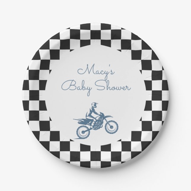 Assiettes En Carton Fête de Bébé Moto Cross (Devant)