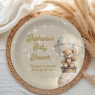 Assiettes En Carton Fête de bébé Ourson au-dessus de la Lune sans genr