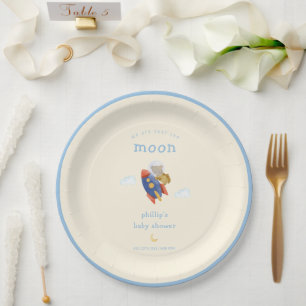 Assiettes En Carton Fête de Bébé Ourson Fusée Bateau Spatial Au-Delà d