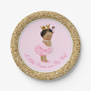 Assiettes En Carton Fête de Bébé Princesse Ethnique Ballerine Rose Or