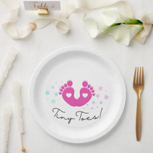 Assiettes En Carton Fête de Bébé Rose Petits Pieds